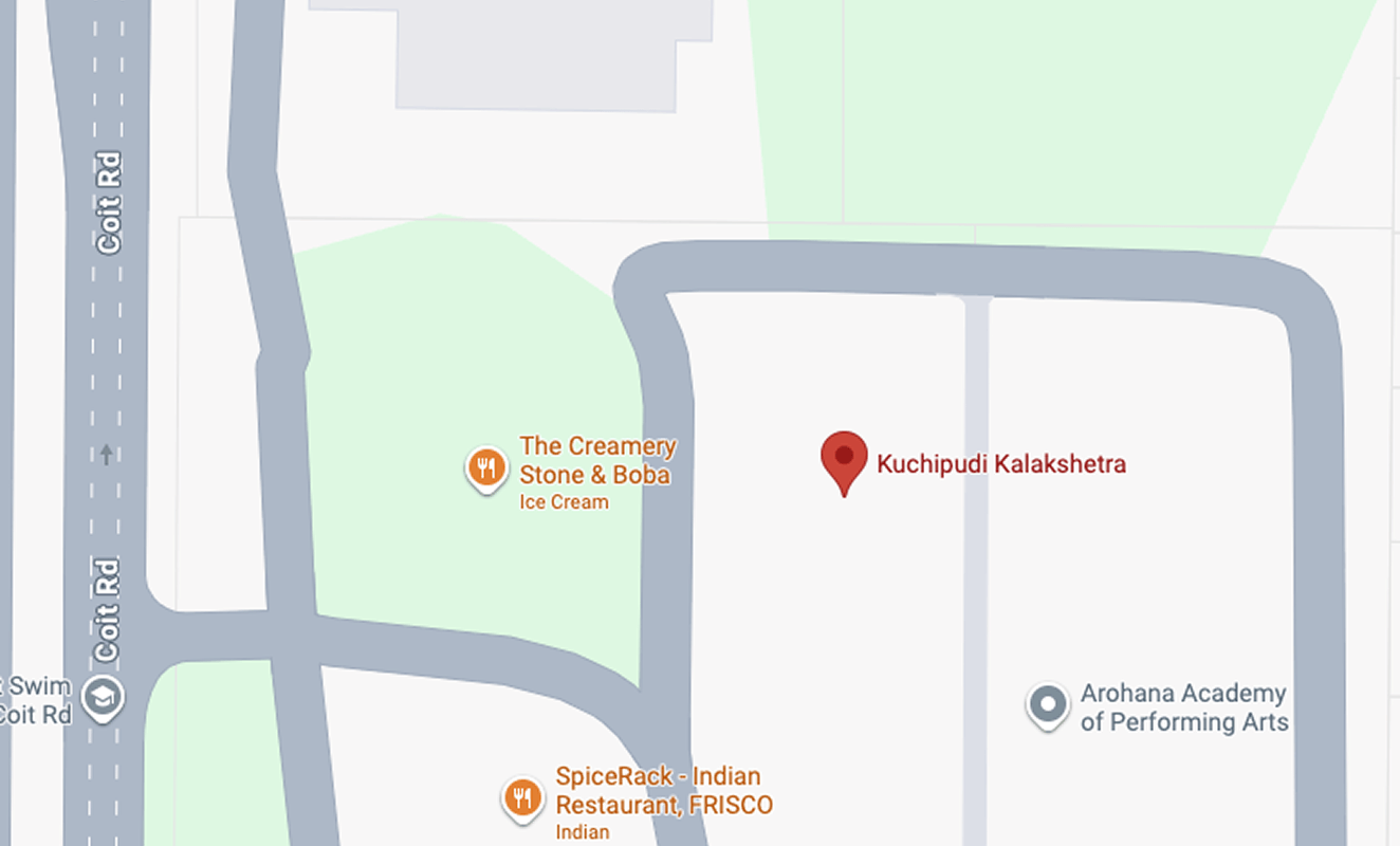 Google Map view of Nruthya Shakti Dance Academy's location in Frisco, Texas.