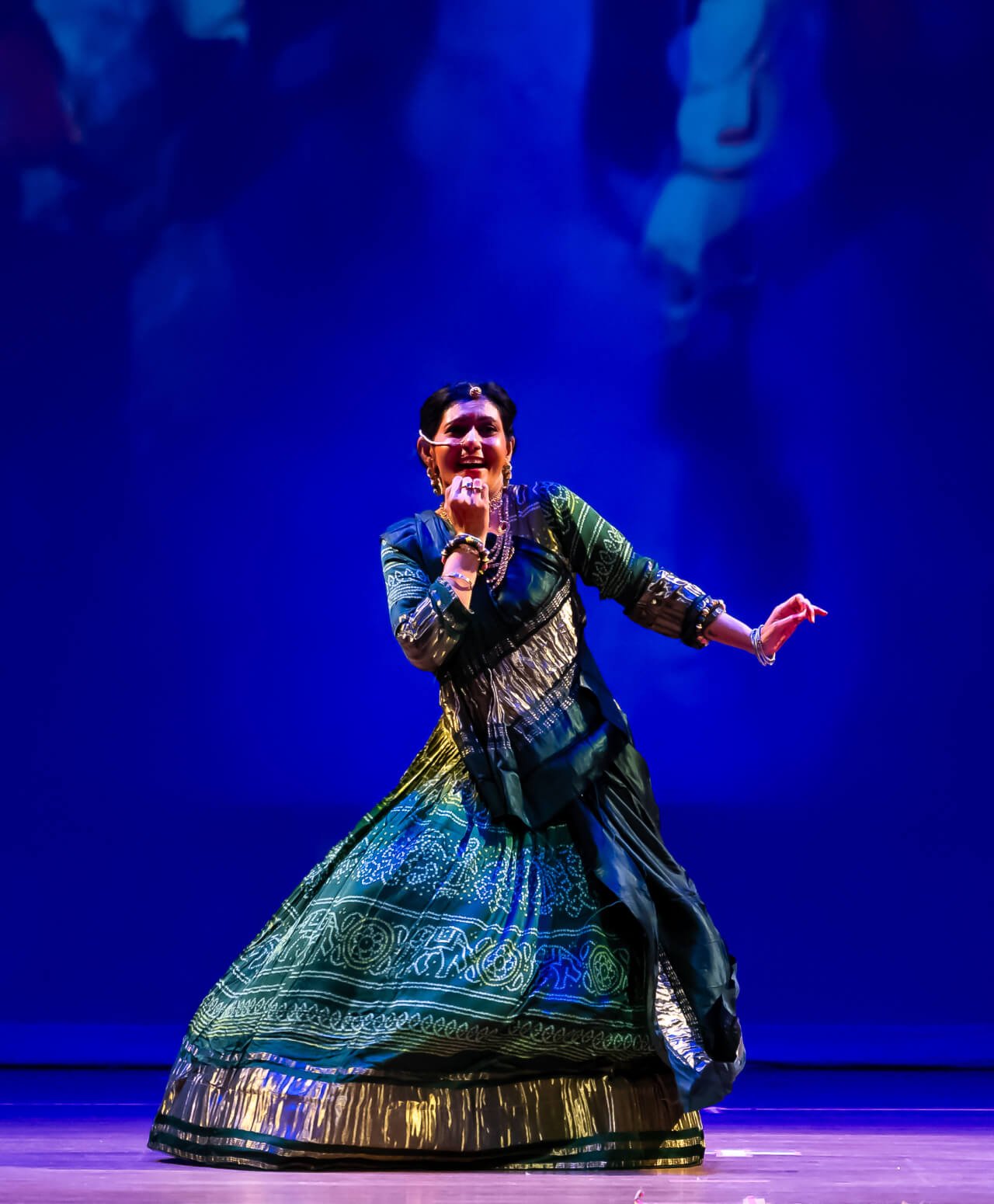 Vandita Parikh performing Indian folk dance at an annual show.