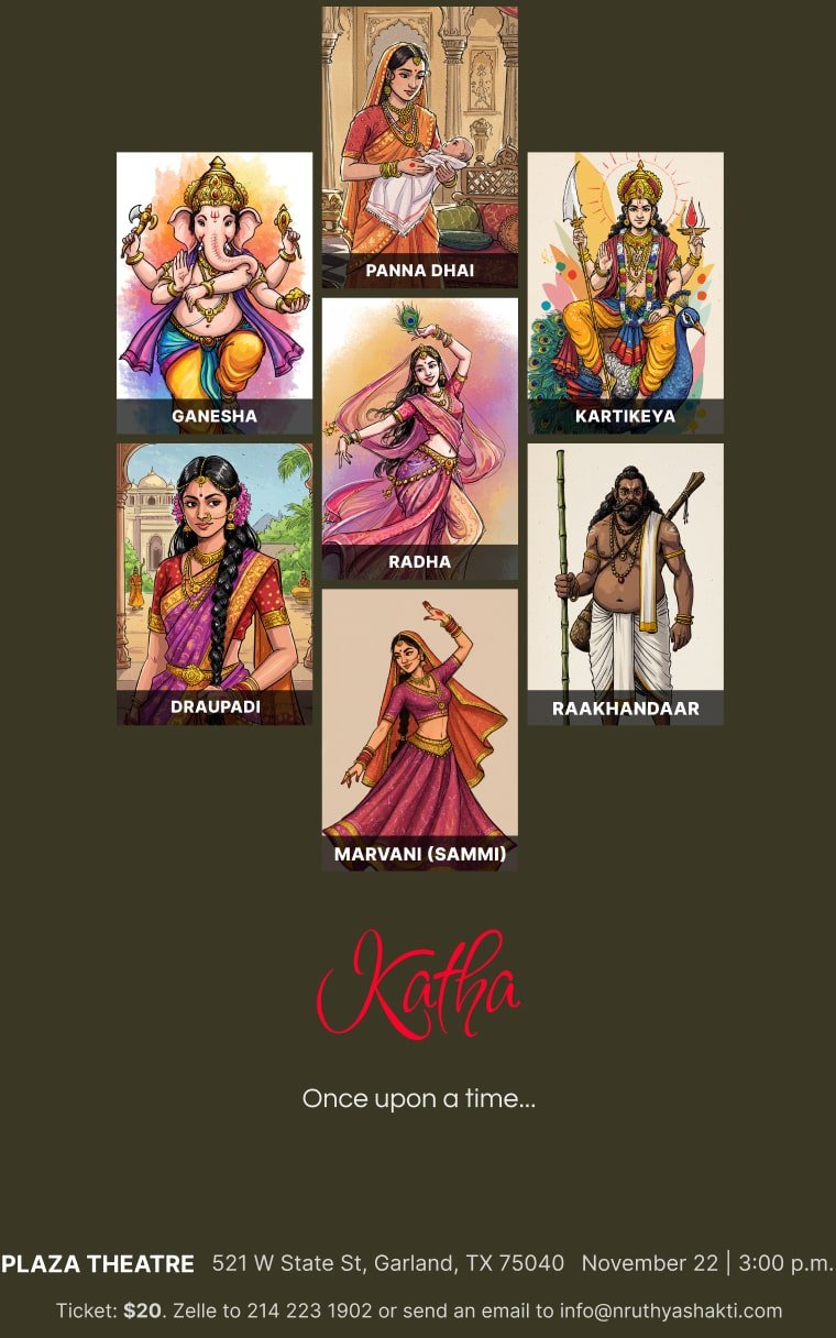 A poster showing various Indian gods and characters for NSDA annual show for 2025.