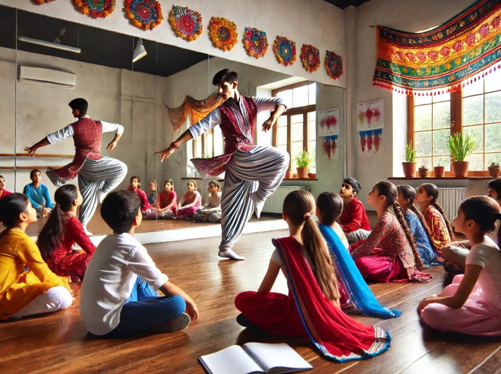 Students learning dance theory alongside performance techniques.