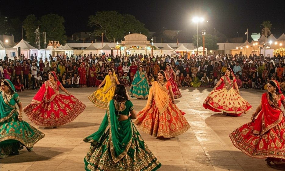 Dancers in a Garba circle